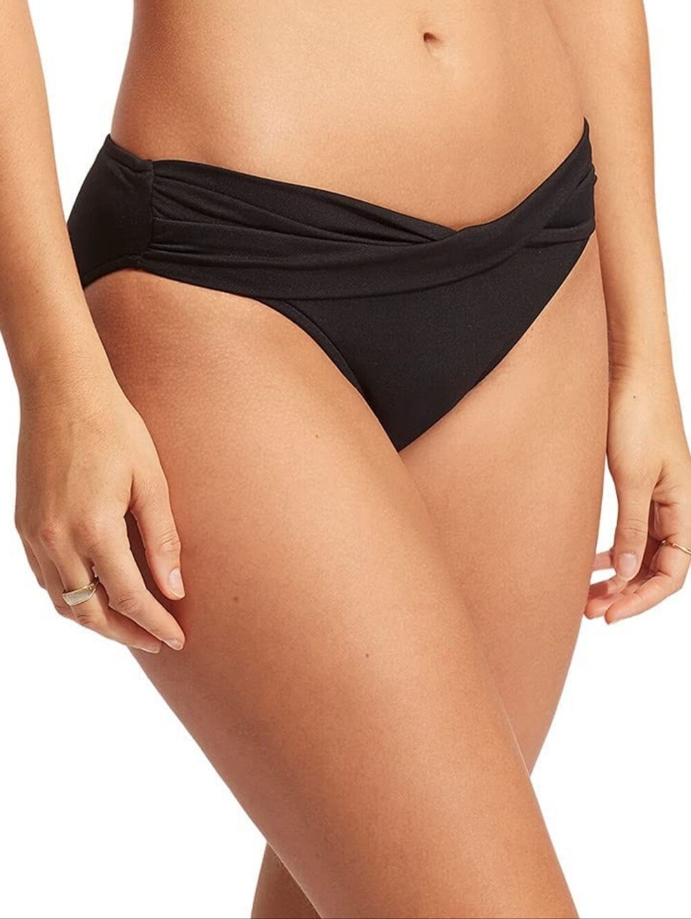 Seafolly Black Twist Band Hipster Bikini Bottom - Women Swimsuit, 10 US